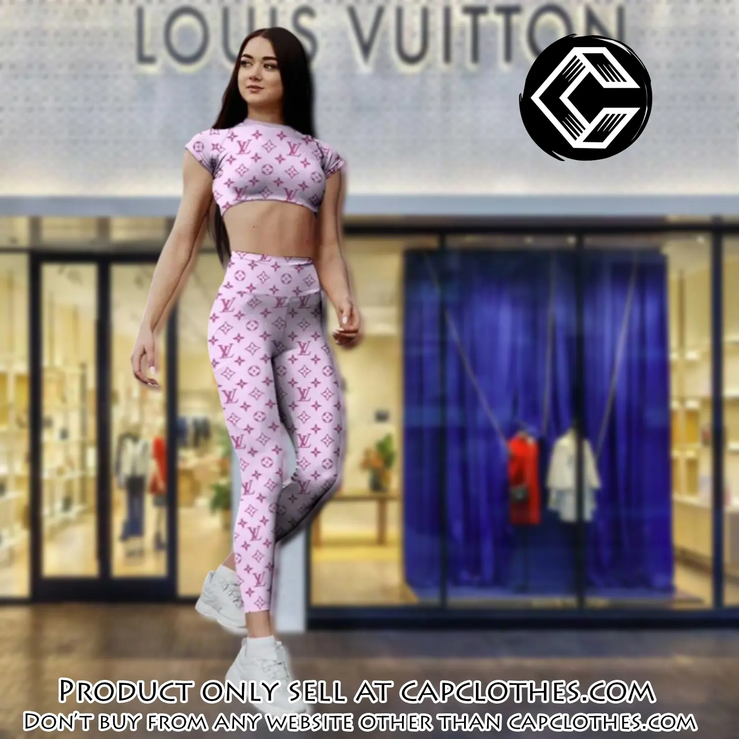 Pink louis vuitton sportwear combo luxury brand crop top tshirt and legging for women ctl1015 cc0106990